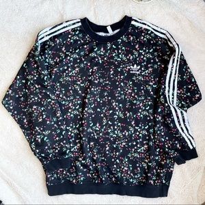 Adidas Floral Print 3-stripes Crewneck Sweatshirt